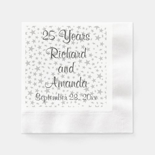 Personalized 25th Anniversary Silver Stars Napkins