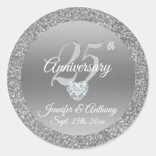 Personalized 25th Anniversary Wedding Silver Classic Round Sticker