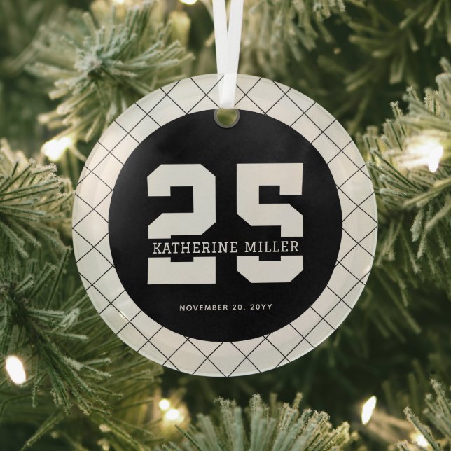 Personalized 25th Birthday Modern and Elegant   Glass Ornament (Insitu)
