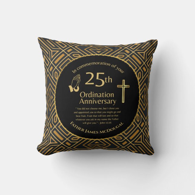 Personalized 25th Ordination Anniversary Priest Th Throw Pillow (Front)