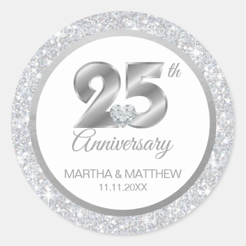 Personalized 25th Silver Wedding Anniversary Classic Round Sticker