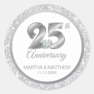 Personalized 25th Silver Wedding Anniversary Classic Round Sticker