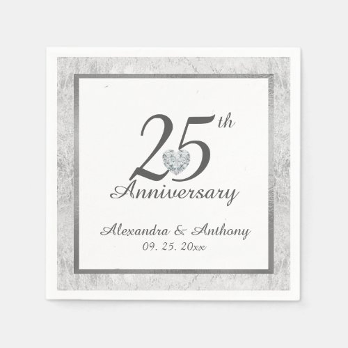 Personalized 25th Silver Wedding Anniversary Heart Napkins