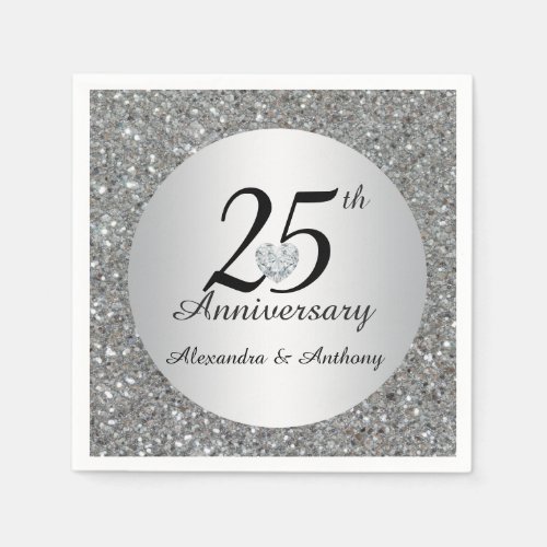 Personalized 25th Silver Wedding Anniversary Heart Napkins