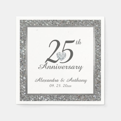 Personalized 25th Silver Wedding Anniversary Heart Napkins