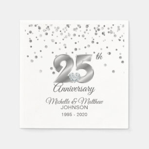Personalized 25th Silver Wedding Anniversary Napkins