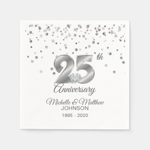 Personalized 25th Silver Wedding Anniversary Napkins