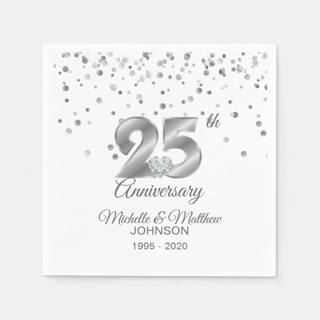Personalized 25th Silver Wedding Anniversary Napkins (Front)