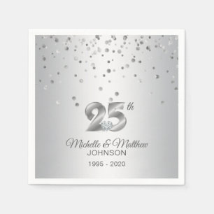 Personalized 25th Silver Wedding Anniversary Napkins