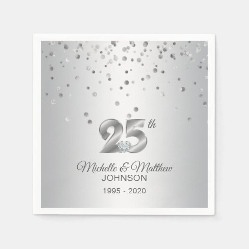 Personalized 25th Silver Wedding Anniversary Napkins