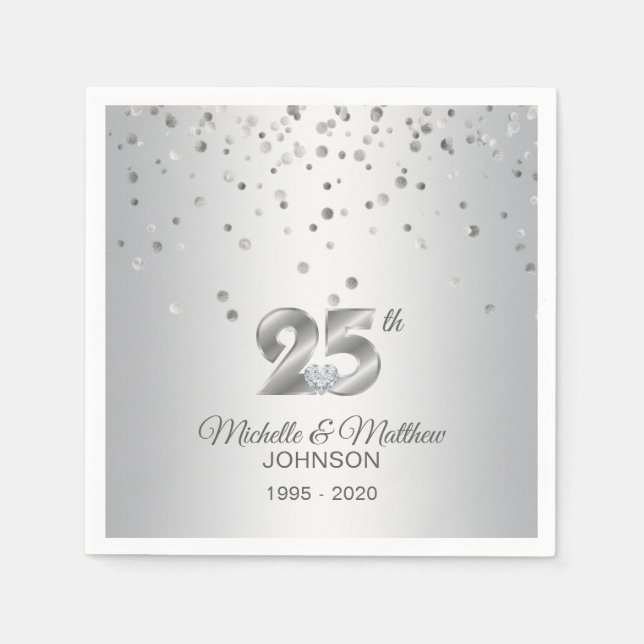 Personalized 25th Silver Wedding Anniversary Napkins (Front)