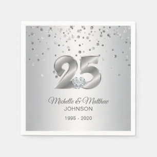 Personalized 25th Silver Wedding Anniversary Napkins
