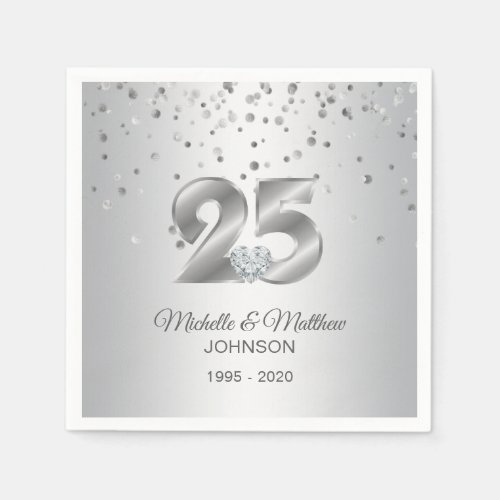 Personalized 25th Silver Wedding Anniversary Napkins