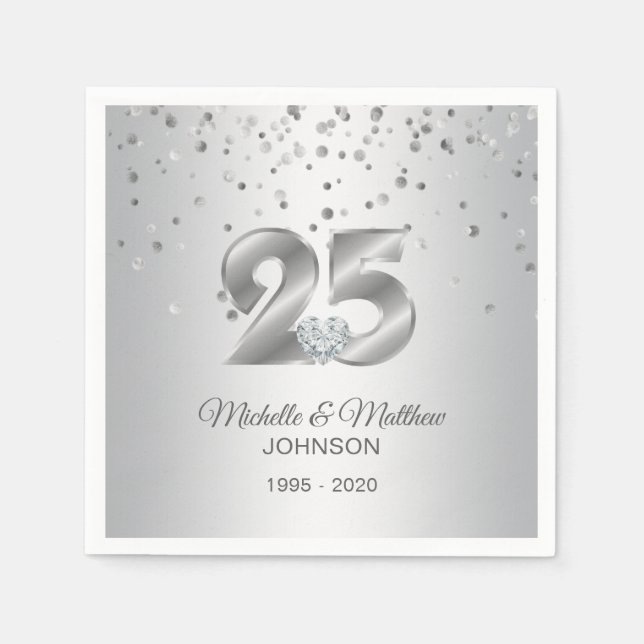 Personalized 25th Silver Wedding Anniversary Napkins (Front)