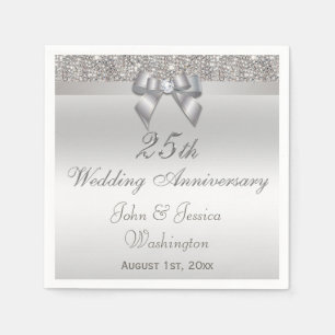 Personalized 25th Silver Wedding Anniversary Paper Napkins