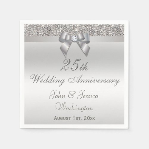 Personalized 25th Silver Wedding Anniversary Paper Napkins