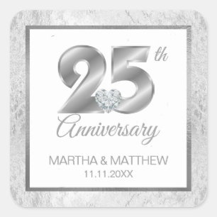 Personalized 25th Silver Wedding Anniversary Square Sticker
