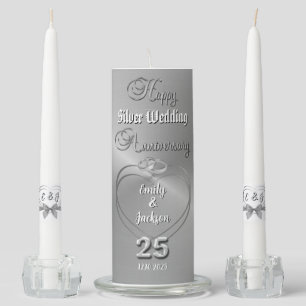 Personalized 25th Silver Wedding Anniversary Unity Candle Set