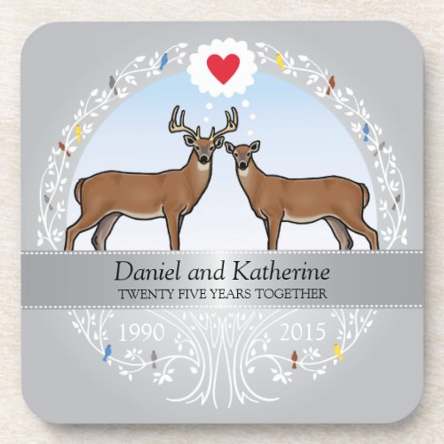 Personalized 25th Wedding Anniversary Buck  Doe Beverage Coaster