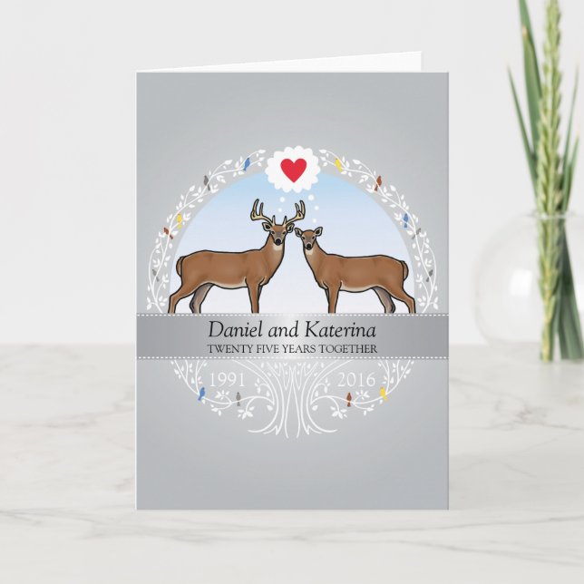 Personalized 25th Wedding Anniversary, Buck & Doe Card (Front)