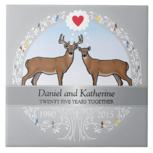 Personalized 25th Wedding Anniversary, Buck & Doe Ceramic Tile