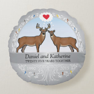 Personalized 25th Wedding Anniversary, Buck & Doe Round Pillow