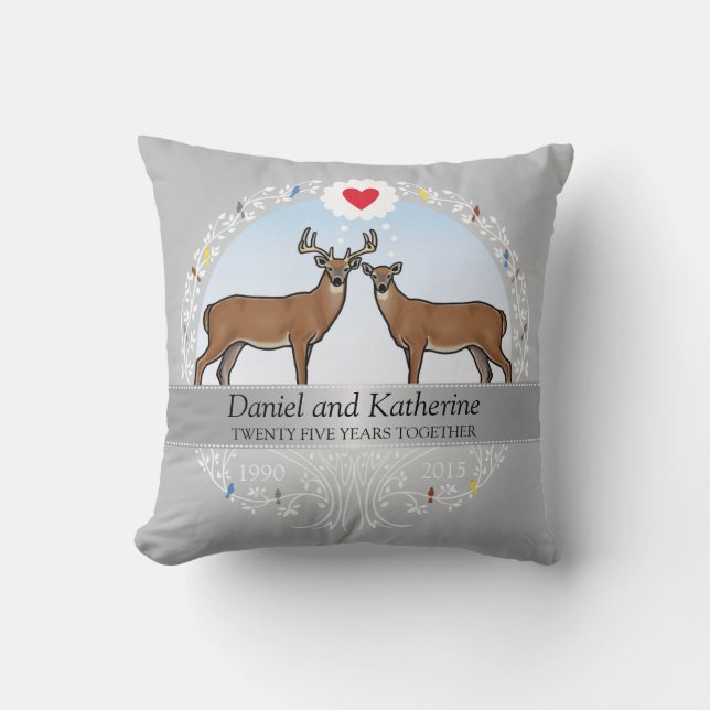 Personalized 25th Wedding Anniversary, Buck & Doe Throw Pillow (Front)