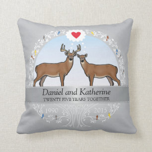 Personalized 25th Wedding Anniversary, Buck & Doe Throw Pillow