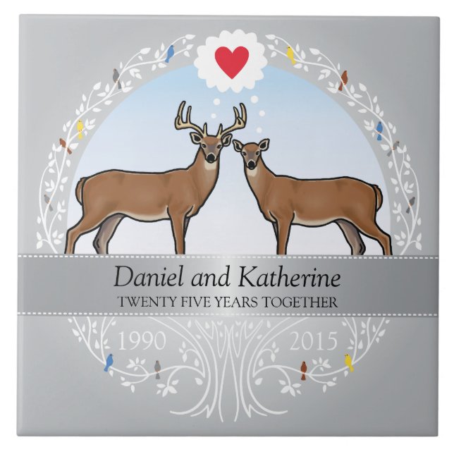 Personalized 25th Wedding Anniversary, Deer Ceramic Tile (Front)