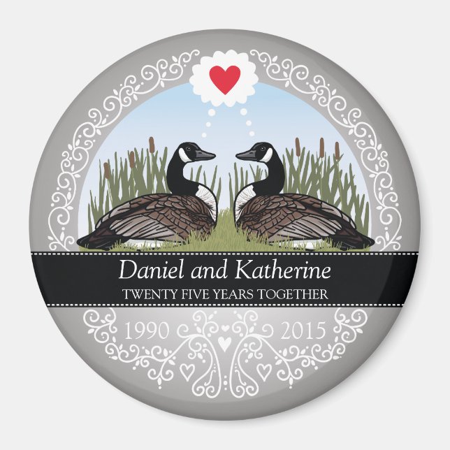 Personalized 25th Wedding Anniversary, Geese Magnet (Front)