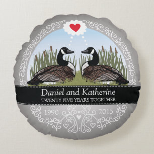 Personalized 25th Wedding Anniversary, Geese Pair Round Pillow