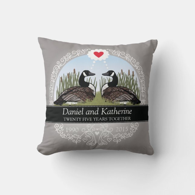 Personalized 25th Wedding Anniversary, Geese Throw Pillow (Front)