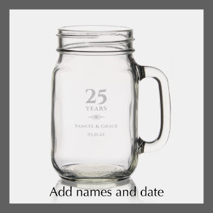 Personalized 25th Wedding Anniversary Gift Etched Mason Jar W/ Handle