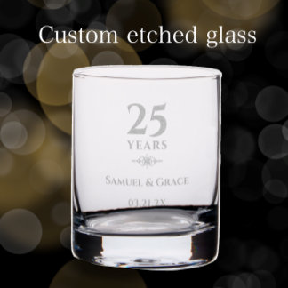 Personalized 25th Wedding Anniversary Gift Rocks Glass
