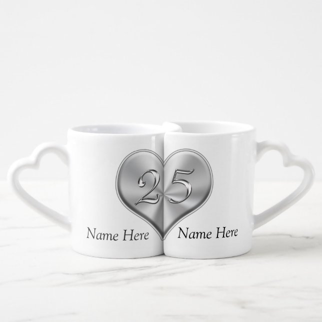 Personalized 25th Wedding Anniversary Gifts Coffee Mug Set (Front Nesting)