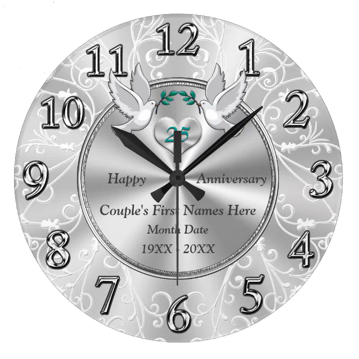 Personalised 25th Silver Anniversary Crystal Clock Gift WG91425CK-P 