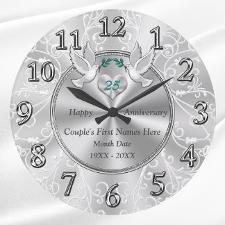 Personalized 25th Wedding Anniversary Gifts Large Clock