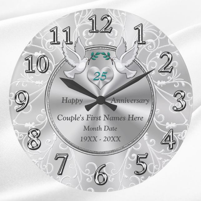 Personalized 25th Wedding Anniversary Gifts Large Clock (25 year anniversary gift. Gift for wife 25th anniversary. Traditional 25th Anniversary Gifts. )
