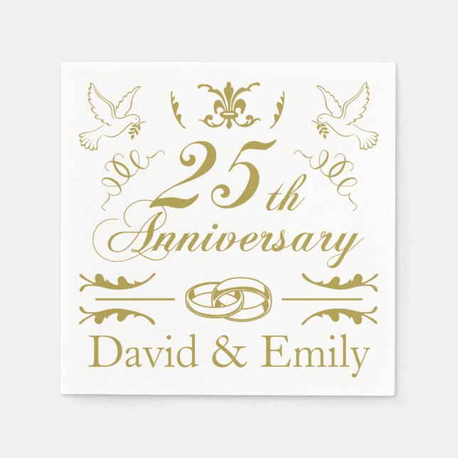 Personalized 25th Wedding Anniversary Napkins (Front)