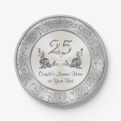 Personalized 25th Wedding Anniversary Paper Plates