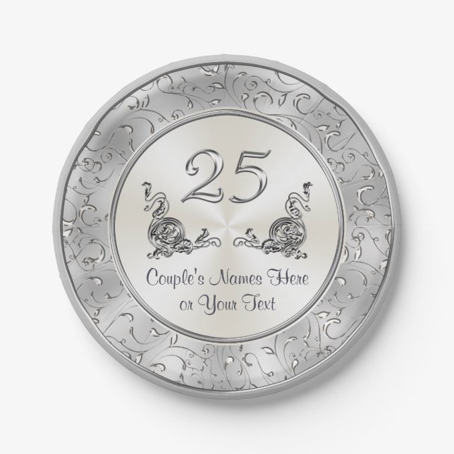 Personalized 25th Wedding Anniversary Paper Plates (Front)
