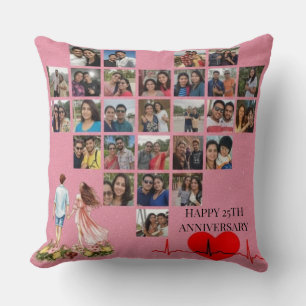 Personalized 25th Wedding Anniversary Photo Collag Throw Pillow