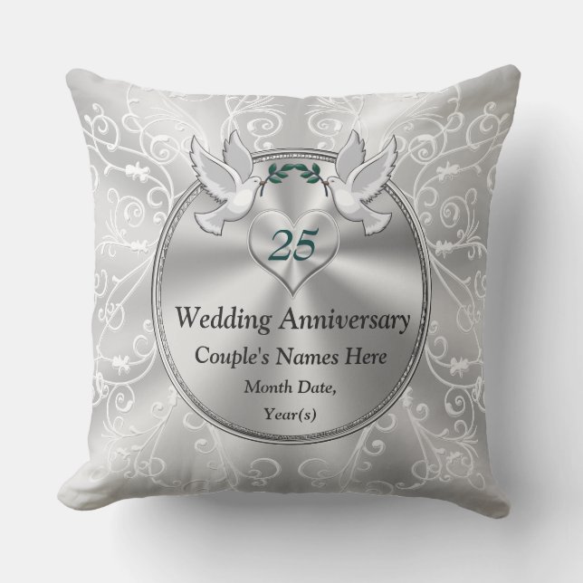 Personalized 25th Wedding Anniversary Presents Throw Pillow (Front)