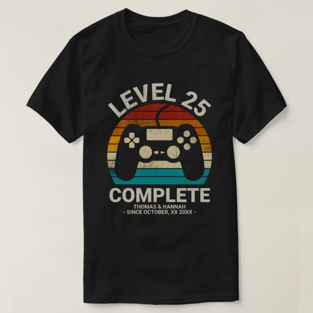 Personalized 25th Wedding Anniversary Retro Gamer T-Shirt (Design Front)