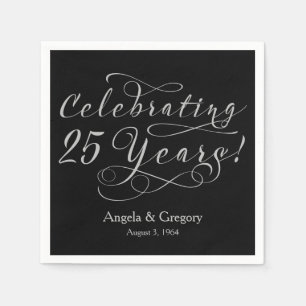 Personalized 25th Wedding Anniversary Silver Black Napkins