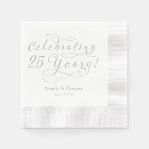 Personalized 25th Wedding Anniversary Silver White Paper Napkins