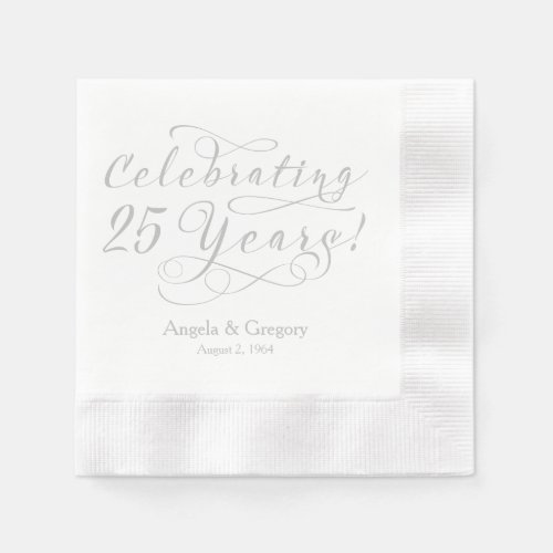 Personalized 25th Wedding Anniversary Silver White Paper Napkins