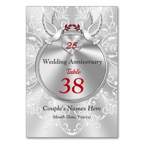 Personalized 25th Wedding Anniversary Table Cards