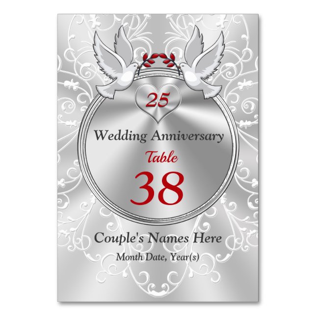 Personalized 25th Wedding Anniversary Table Cards (Back)