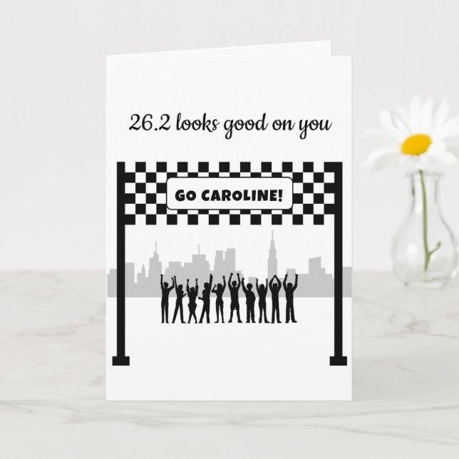 Personalized 26.2 Black and White Marathon Runner Card (Small Plant)